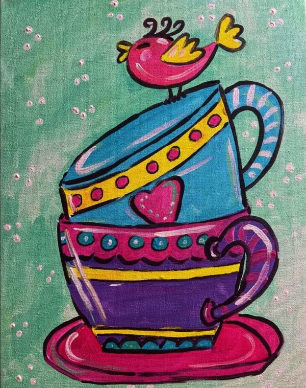 Tweets and Teacups Painting